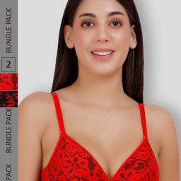SELFCARE Pack Of 2 Net Embroided Half Coverage Plunge Bra With Adjustable Straps-picture-15