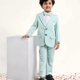 Babyhug Full Sleeves Party Suit With Bow Solid- Mint-image-27