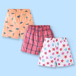 Babyhug Cotton Boxers Checks & Dino Print Pack of 3- Orange Pink & White-image-61