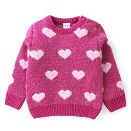 Babyhug Acrylic Knit Full Sleeves Sweater with Heart Design - Fuchsia-image-57
