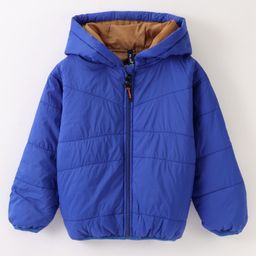 Little Kangaroos Full Sleeves Padded & Hooded Solid Winter Pocketable Jacket - Blue-picture-47