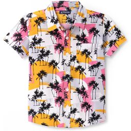 Pine Kids Cotton Woven Half Sleeves Shirt with Tree Print - Multicolour-image-46