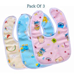 Luvlittle  Feeding Bibs With Snap Button Closure Pack of 3 - Multicolour-picture-11