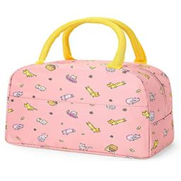 House of Quirk Insulated Lunch Bags Small for Women Work Student Kids to School Organizer Storage Lunch Box - Pink Cat-picture-23