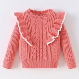 Kookie Kids Full Sleeves Pullover Sweater with Cable Knit Design- Pink-picture-1
