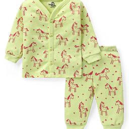 Doodle Poodle Cotton Knit Full Sleeves Front Open Vest & Legging Set with Unicorn Print - Dark Pink-image-21