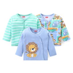 Babyhug Interlock Knit Full Sleeves Front Open Vests With Animal Print Pack of 3 - Multicolor-18