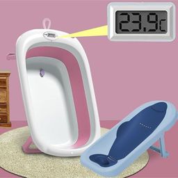 TONY STARK Foldable Baby Bathtub & Premium Baby Bather/Sling Bather Seat With Water Temperature Display With Drain Plug & Portable Anti Slip Collapsible For Newborn Infant Toddlers & Kids - Pink-25