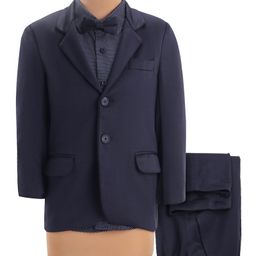Pine Kids Knit Full Sleeves Solid Color 3 Piece Party Suit with Bow - Navy Blue-picture-19