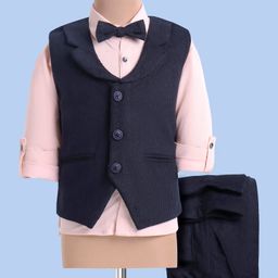 Robo Fry Knit Full Sleeves Solid Colour3 Piece Party Suit - Pink & Black-image-94