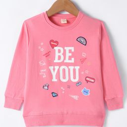 Olio Kids Cotton Knitted Full Sleeves Sweatshirt With Text Print - Pink-image-68