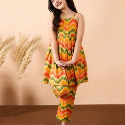 Stylo Bug Cotton Sleeveless Geometric Printed Coordinating Kurta Set - Multi Colour-image-15