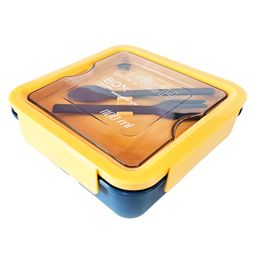 COZY VIBES Lunch Box with Spoon and Fork 1100 ml Square Container Airtight Leakproof Unbreakable Storage Container, Portable-PACK OF 1-COLOR MAY VARY-58