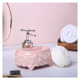 VONCASA Soft Pink Kitchen Dispenser Set with Scrubber - Oval Shape (450 ml)-10