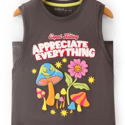 Doreme Cotton Knit Sleeveless T-Shirt with Floral & Text Print - Grey-image-97