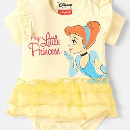 Babyhug Disney Interlock Knit Half Sleeves Onesie With Frill Detailing & Cinderella Graphics - Off White-image-44