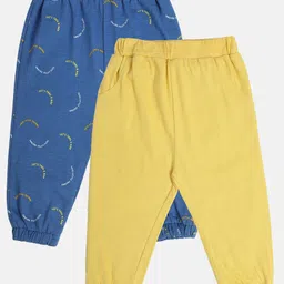 MINI KLUB Cotton Pack Of 2 Solid & Lets Take A Nap Text Printed Pajamas - Blue & Yellow-picture-43