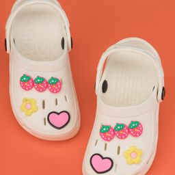 Yellow Bee Solid Clogs With Strawberry & Floral Charms - White-picture-19