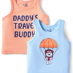 Doodle Poodle 100% Cotton Single Jersey Knit Sleeveless Vests With Text Print Pack Of 2 - Light Blue & Peach-image-75