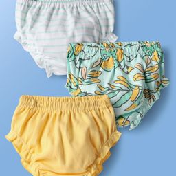 Kookie Kids Interlock Knit Bloomers with Plant Print & Stripe Design Pack of 3 - Yellow White & Green-image-38