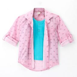 Dapper Dudes Full Sleeves Bicycle Printed Shirt With Attached Tee - Pink-image-25