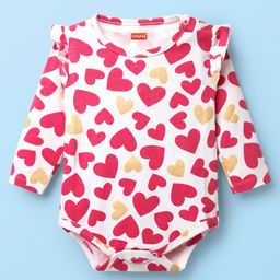 Babyhug 100% Cotton Interlock Knit Full Sleeves Onesie with Heart Print - Pink-image-19