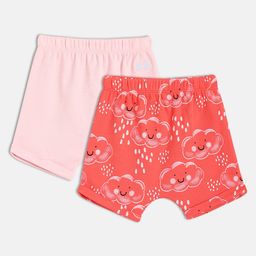 MINI KLUB Cotton Knit Pack Of 2 Clouds Printed & Sunglasses Embroidered Shorts - Pink & Red-image-84