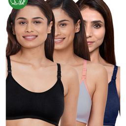 Inner Sense Organic Cotton Pack of 3 Knitted Solid Antimicrobial Women Feeding Bras - Multi Color-picture-15