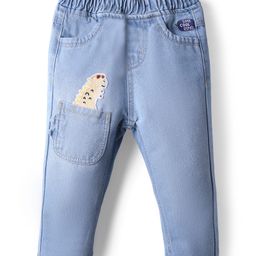 Little Kangaroos Full Length Washed Denim Jeans with Dino Patch Detailing - Light Blue-picture-7