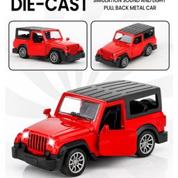 Fiddlerz 1:36 Scale Die-Cast Toy Car Pull-Back SUV Model with Lights Sound Openable Doors Durable Metal and Plastic Build for Age 3+(Red)-image-89
