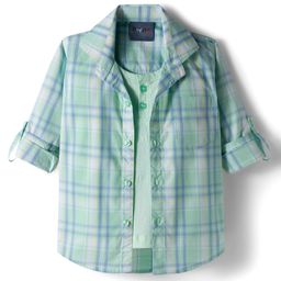 Dapper Dudes Full Sleeves Checked Shirt With Attached Tee - Pista-picture-9