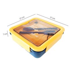 COZY VIBES Lunch Box with Spoon and Fork 1100 ml Square Container Airtight Leakproof Unbreakable Storage Container, Portable-PACK OF 1-COLOR MAY VARY image 3