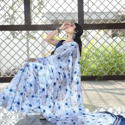 ASISA Floral Printed Satin Saree-image-61