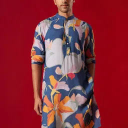 VASTRAMAY Floral Printed Mandarin Collar Long Sleeves Straight Kurta-55