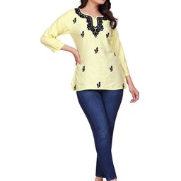 MISS CLOTHING Ethnic Motifs Embroidered V-Neck Thread Work Thread Work Kurti-picture-4