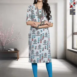 HERE&NOW Selection Of 3 Floral Printed Round Neck Straight Kurtas-image-92