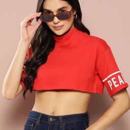 Harvard Women Pure Cotton Printed Sleeves High Neck T-shirt-image-42
