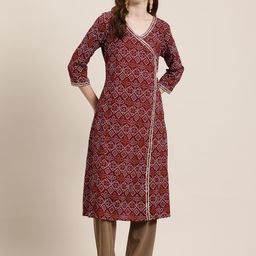 HERE&NOW Bandhani Printed Gotta Patti Angrakha Kurta-image-11