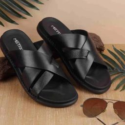 Metro Men's Black Cross Strap Sandals-image-18