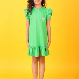 Anthrilo Girls Green Cotton Regular Fit Casual Dress-image-14