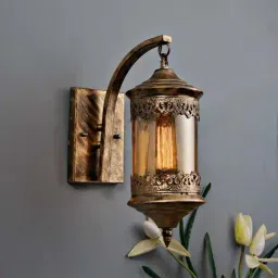 Homesake Golden Metal & Glass Rustic Wall Lamp - Set of 1 (Bulb not included)-image-97