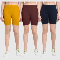 Gracit Yellow & Brown Cotton Sports Shorts - Pack Of 3-image-75