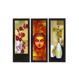 eCraftIndia Set Of 3 Lord Buddha and Botanical Floral Satin Matt Texture UV Art Painting-4