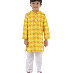 Ahhaaaa Kids Yellow & White Cotton Printed Kurta Set-image-29