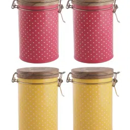 HAZEL Pink & Yellow Galvanized Metal Kitchen Container Set with Clip Lock - Set of 4 (1.13L)-8