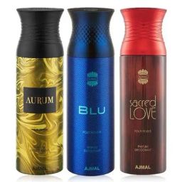 Ajmal Aurum Blu & Sacred Love Deodorant Spray for Unisex - Pack of 3-image-89