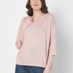 Vero Moda Pink Self Design Pullover-image-42