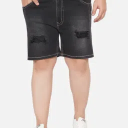 John Pride Black Regular Fit Plus Size Denim Shorts-image-42