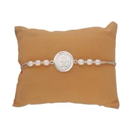 Sri Jagdamba Pearls 0.99 Silver Om Freshwater Pearl Rakhi-image-86