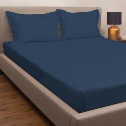 Petal Home Solid Navy Blue 300 TC Cotton Queen Bed Sheet with 2 Pillow Covers-image-16
